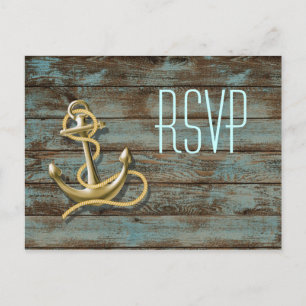 dock wood beach anchor nautical wedding rsvp invitation postcard