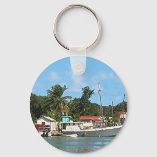 Docked Boats Antigua Key Ring