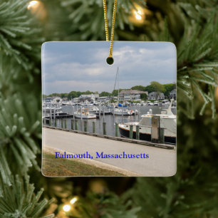 docked boats in Falmouth Massachusetts Ceramic Ornament