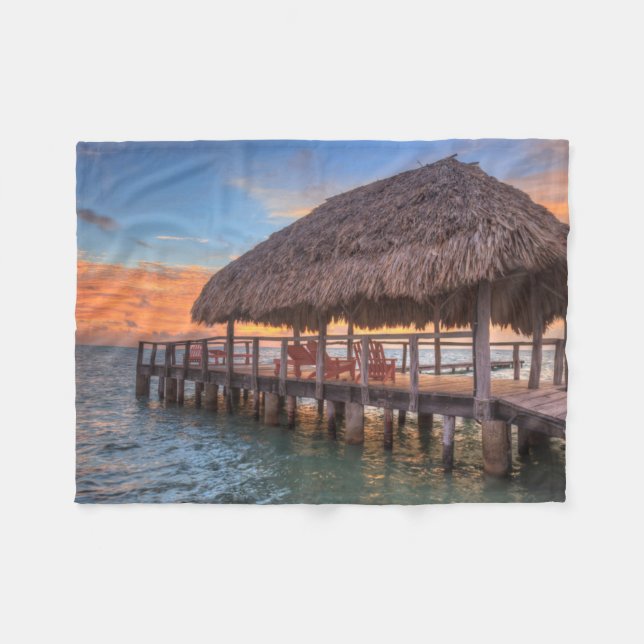 Dockside Sunrise Fleece Blanket (Front (Horizontal))