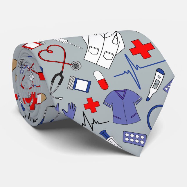 Doctor and Nurse Patterned Graduation Tie (Rolled)