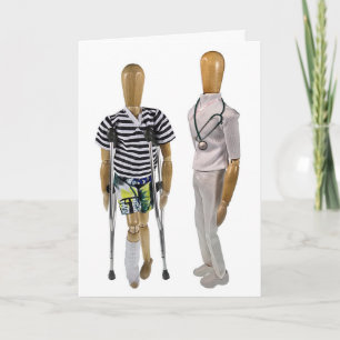 Doctor and Patient in Crutches healing Card