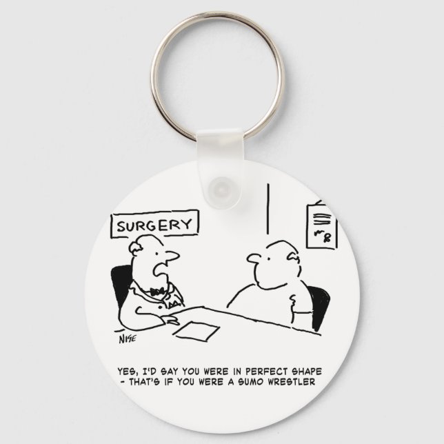 Doctor and Patient Overweight Obesity Sumo Cartoon Key Ring (Front)