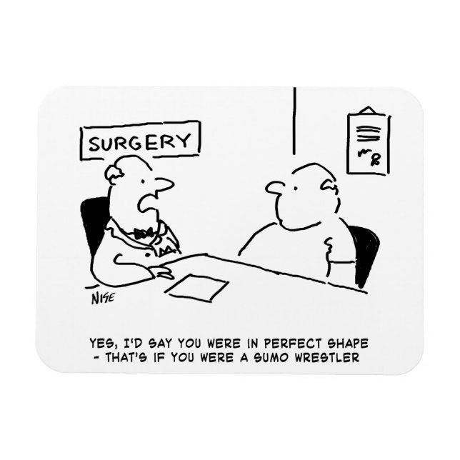 Doctor and Patient Overweight Obesity Sumo Cartoon Magnet (Horizontal)