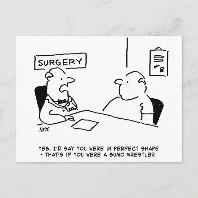 Doctor and Patient Overweight Obesity Sumo Cartoon Postcard (Front)