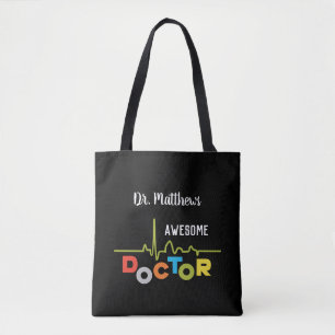 Doctor Awesome Colourful Letters on Black Tote Bag