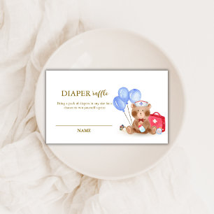 Doctor Bear Balloon Diaper Raffle Baby Shower Enclosure Card