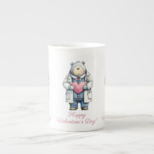 Doctor Bear Valentine Heart Art Bone China Mug