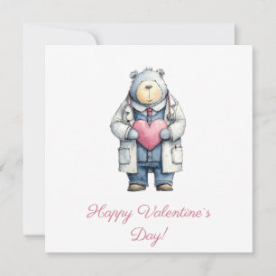 Doctor Bear Valentine Heart Art Card