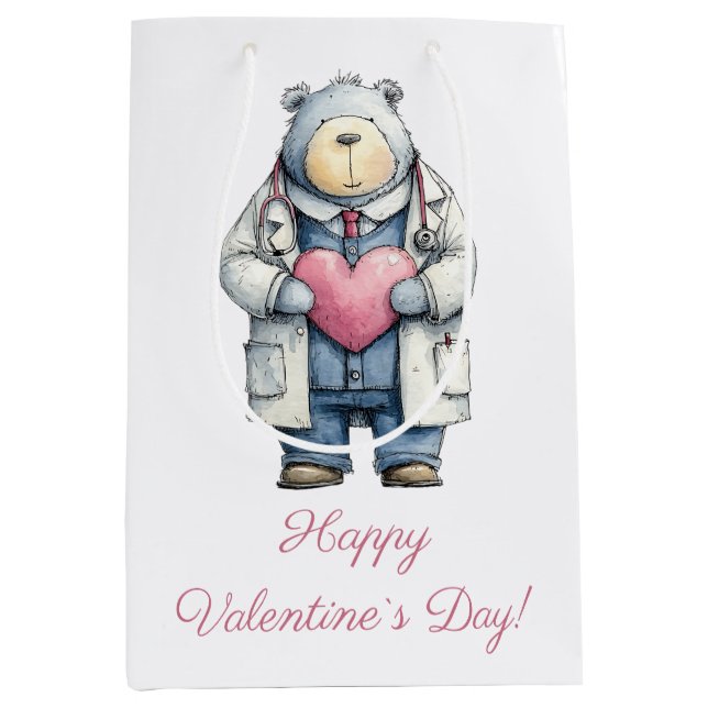 Doctor Bear Valentine Heart Art Medium Gift Bag (Front)
