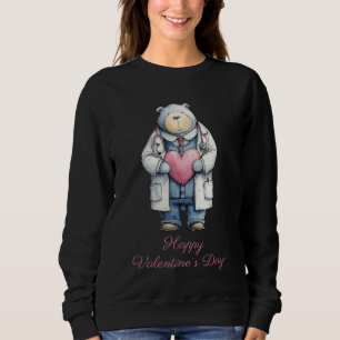 Doctor Bear Valentine Heart Art Sweatshirt