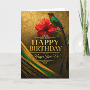 Doctor Bird Birthday Card — Gold Hibiscus Jamaican