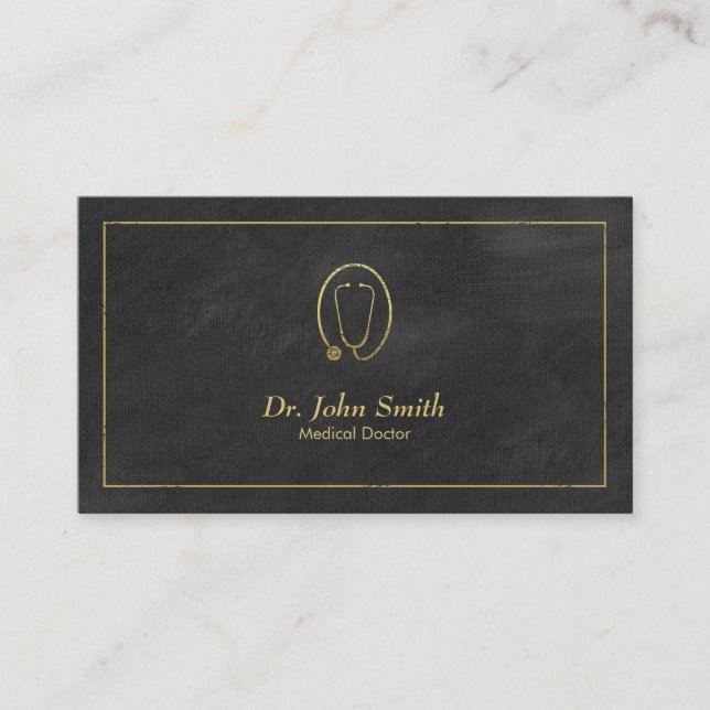 Doctor, Black Canvas Golden Frame & Stethoscope Appointment Card (Front)