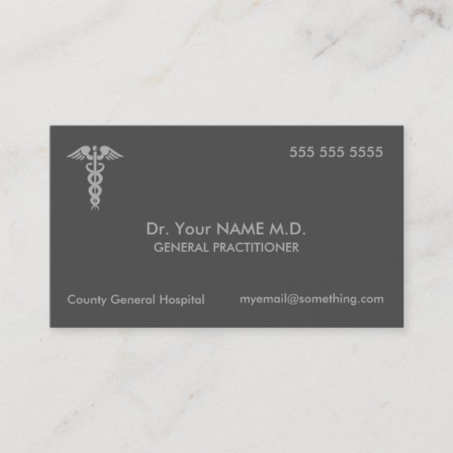 Doctor Caduceus Grey Business Card (Front)