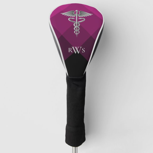 Doctor Caduceus Medical Pink Black Monogram Golf Head Cover (Front)
