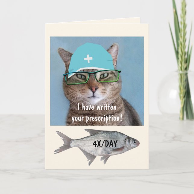 Doctor Cat And Fish Get Well Card (Front)