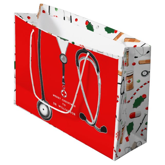 Doctor Christmas Holiday Large Gift Bag (Front Angled)