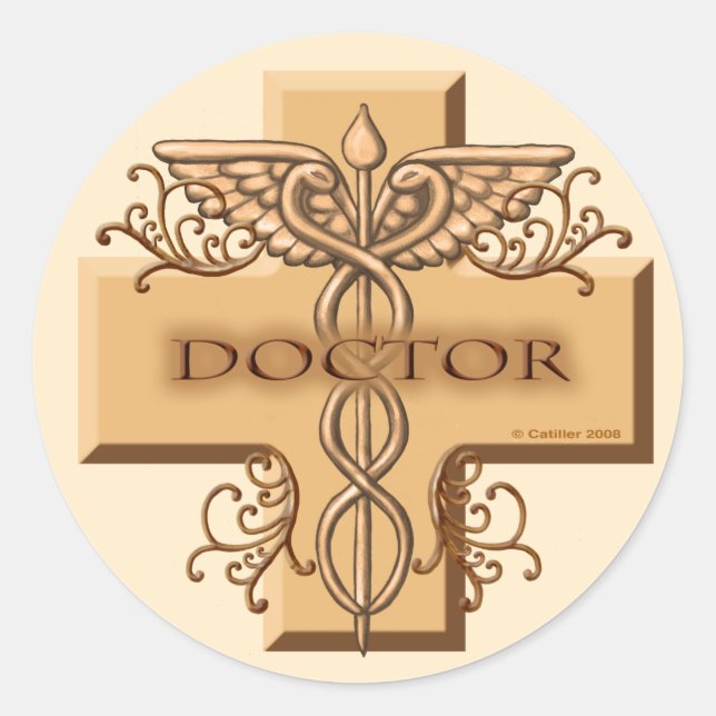 Doctor Cross Caduceus Classic Round Sticker (Front)