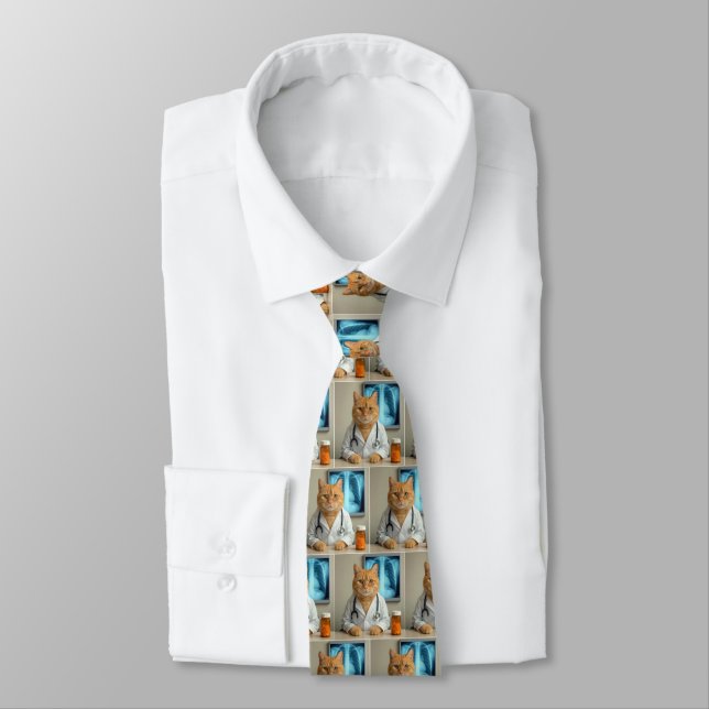 Doctor Ginger Cat With a Stethoscope Tie (Tied)