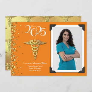 Doctor Gold Graduation Announcement Orange
