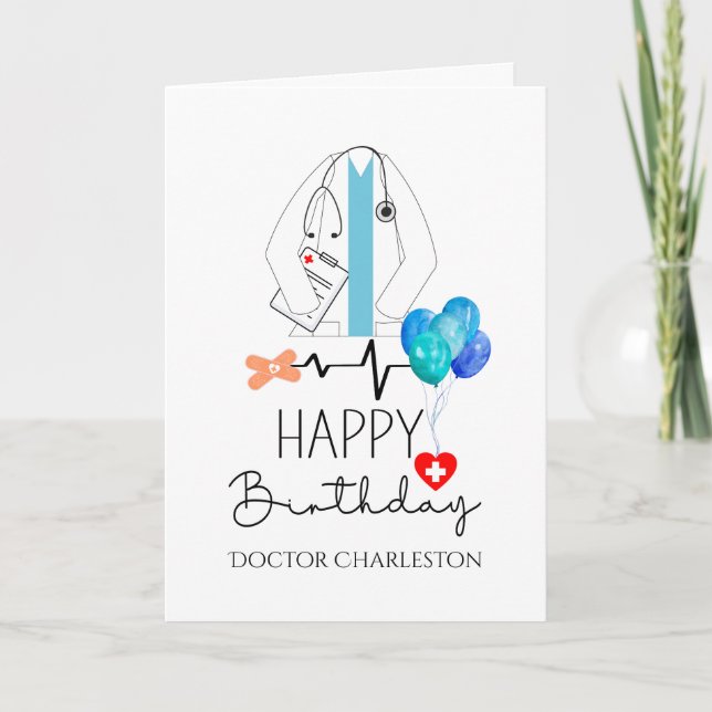Doctor Happy Birthday White Coat Personalised Card (Front)