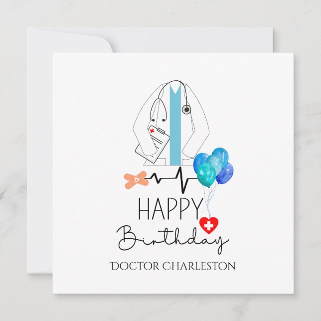 Doctor Happy Birthday White Coat Personalised Flat Card (Front)