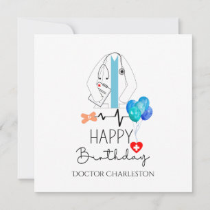 Doctor Happy Birthday White Coat Personalised Flat Card