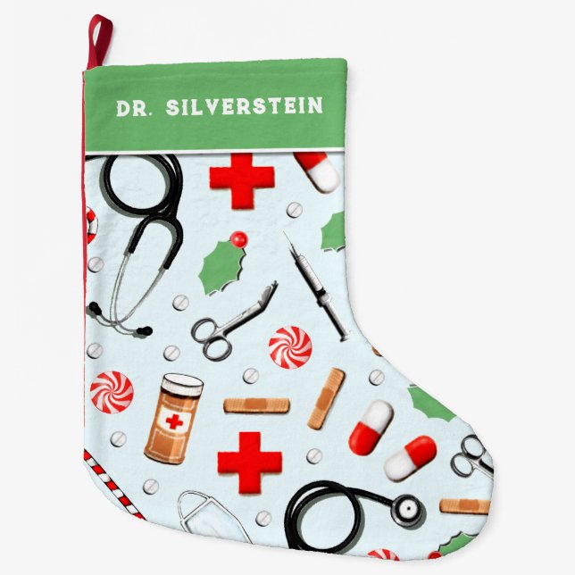 Doctor Holiday Gift Large Christmas Stocking (Front)