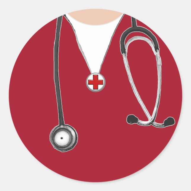 Doctor Hospital Scrubs Red Classic Round Sticker (Front)