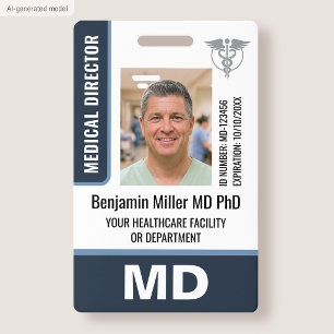 Doctor ID Badge Photo Logo MD Security Tag Grey