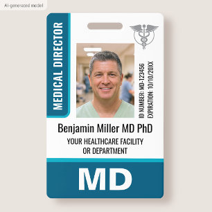 Doctor ID Badge Photo Logo MD Security Tag Teal