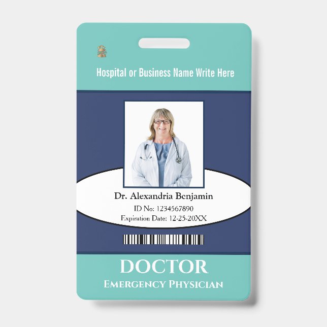 Doctor ID Identification Card Custom Name Photo Badge (Front)
