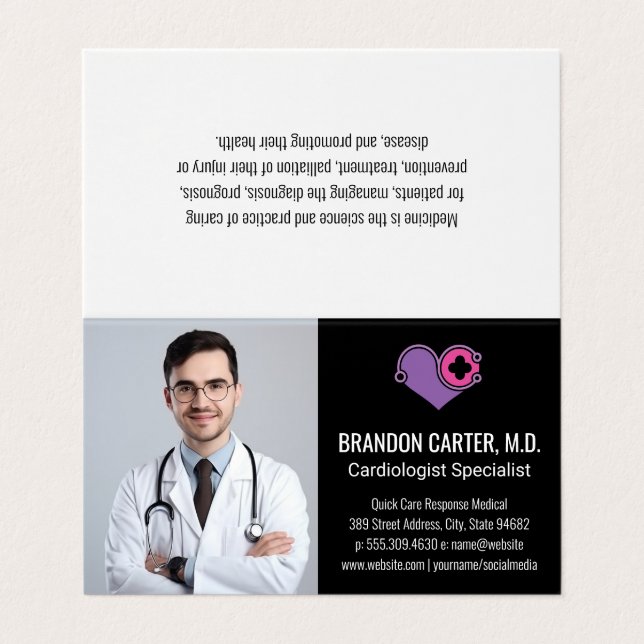 Doctor in Lab Coat | Cardiology Logo Business Card (Outside Unfolded)