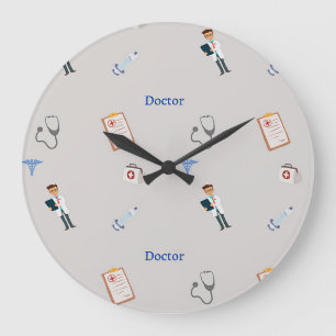 Doctor job pattern on grey large clock