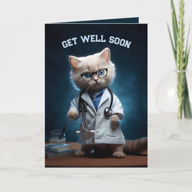 Doctor Kitten Get Well Soon Thank You Card (Front)