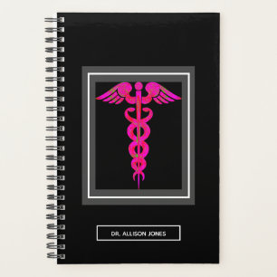 Doctor Medical Black Pink Caduceus Personalised Planner