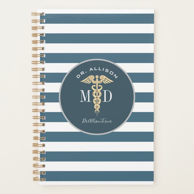 Doctor Medical Caduceus Dusty Blue Personalised Planner (Front)