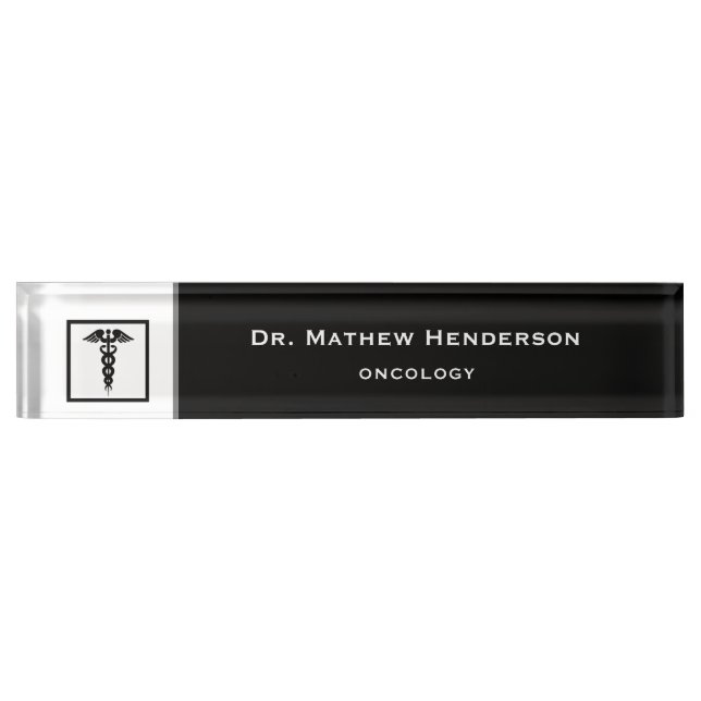 Doctor Medical Symbol Black White Caduceus Nameplate (Front)