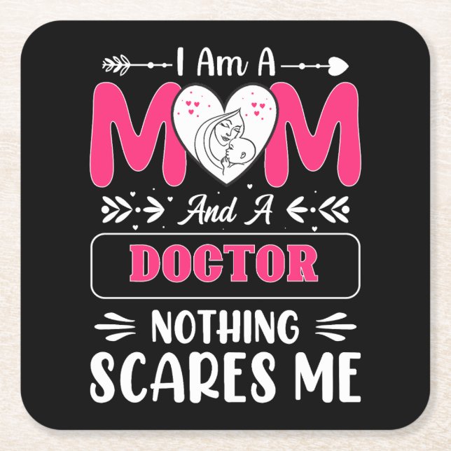 Doctor Mum, Funny Doctor Mum Square Paper Coaster (Front)
