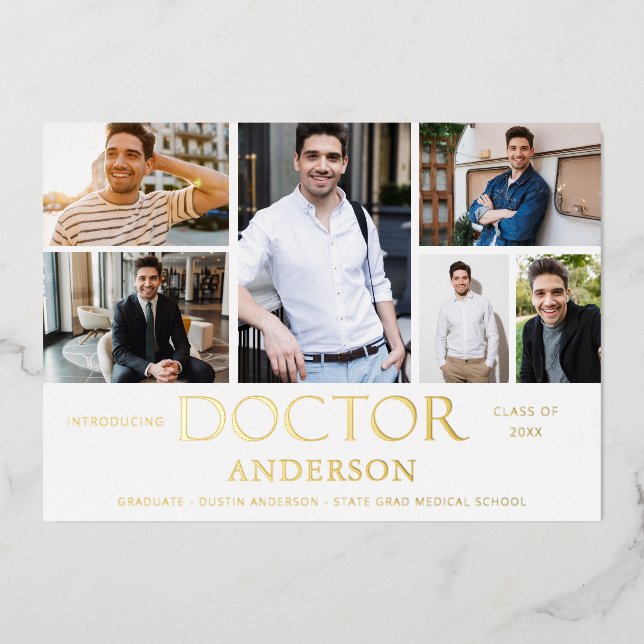 Doctor Name 6 Photo Graduation Foil Announcement (Front)