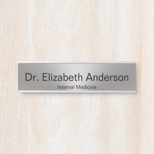 Doctor Name and Speciality Faux Silver and Black Door Sign (Front)