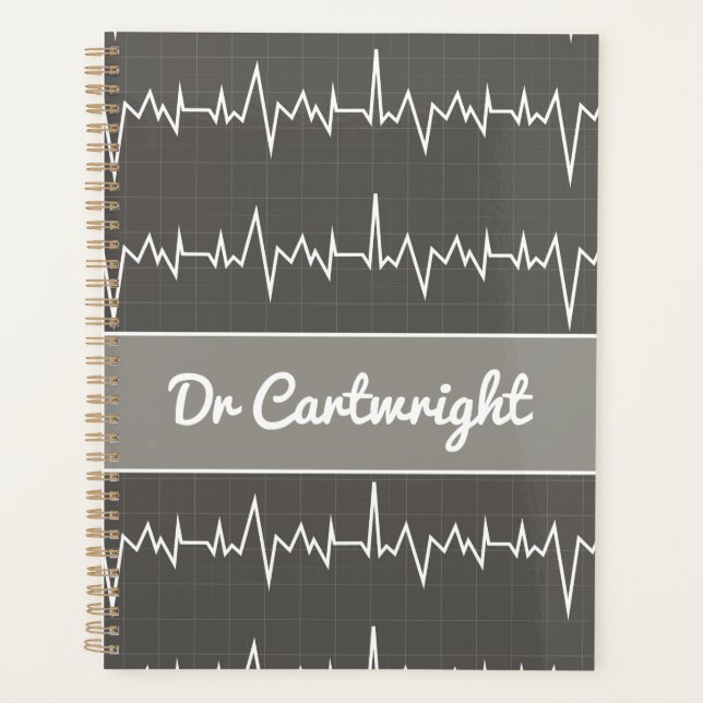 Doctor name custom ECG EKG medical heart gift Planner (Front)