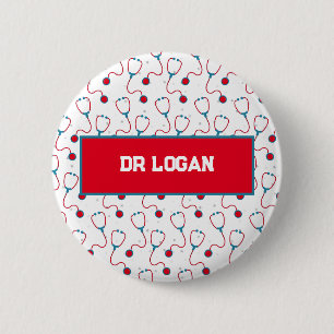 Doctor name custom stethoscope medical gift 6 cm round badge