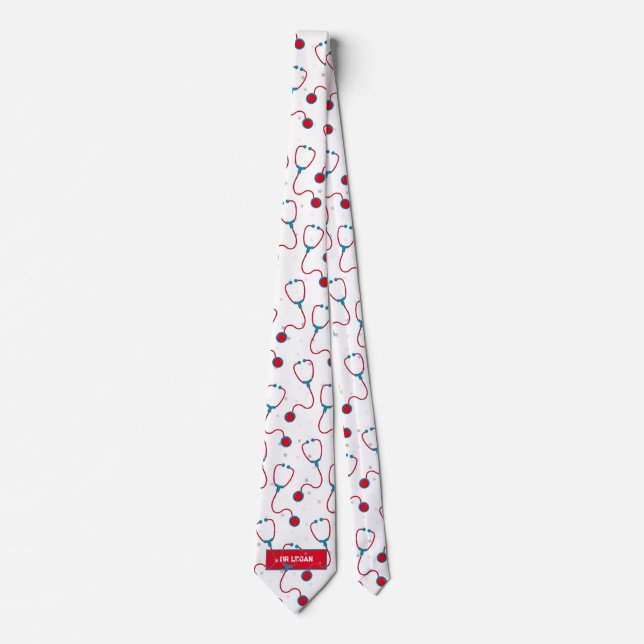 Doctor name custom stethoscope medical gift tie (Front)