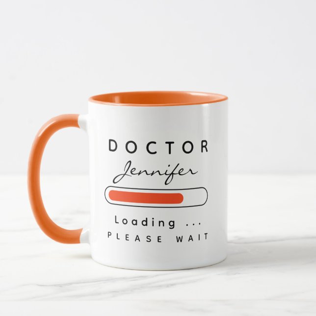 DOCTOR [Name] Loading Orange & White Mug (Left)