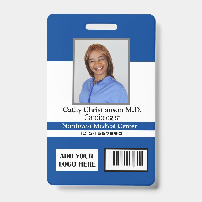 Doctor Name Photo Logo Badge Scanner Code ID Badge (Front)