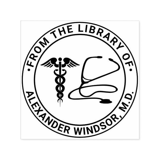 Doctor Nurse Caduceus Stethoscope Book Name Self-inking Stamp (Design)