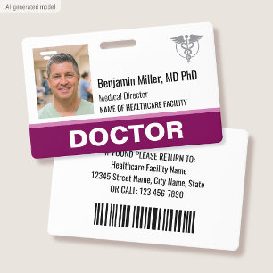 Doctor Nurse ID Badge Photo Logo Modern Berry
