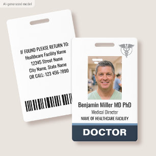 Doctor Nurse ID Badge Photo Logo Physician MD Grey
