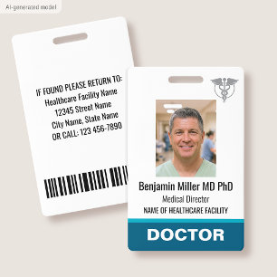 Doctor Nurse ID Badge Photo Logo Physician MD Teal